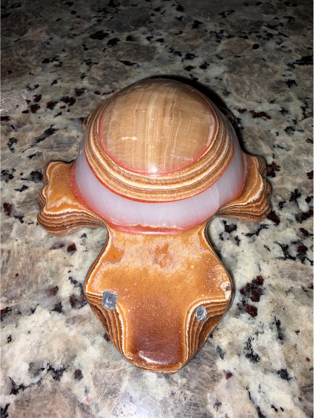 This is a mid-century Italian carved onyx and alabaster turtle figurine.